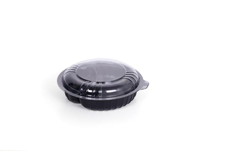 BLACK BASE ROUND CONTAINER 2 COMPARTMENTS WITH CLEAR LID