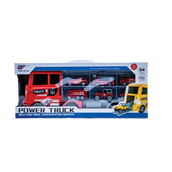 Power Truck Toys Sets, Mini Die-Cast Truck Vehicle Container Car Toy in Carrier Playset-Red