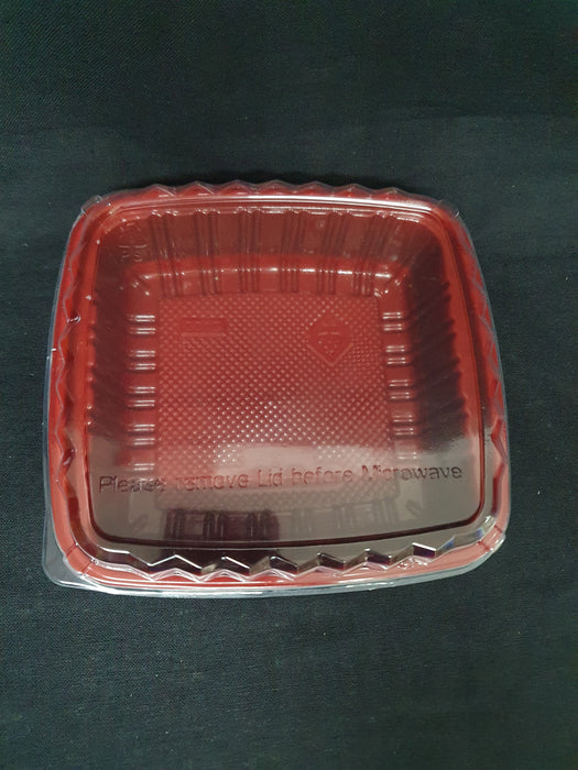Red and Black Container with Clear Lid 650ml